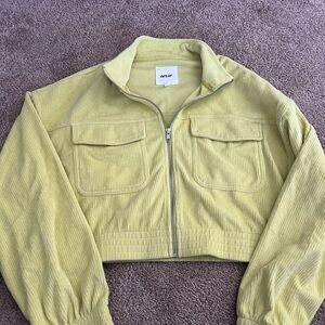 Aerie Groove On Velour Jacket Lemon Lime Ribbed Crop Soft Zip Oversized Sz L